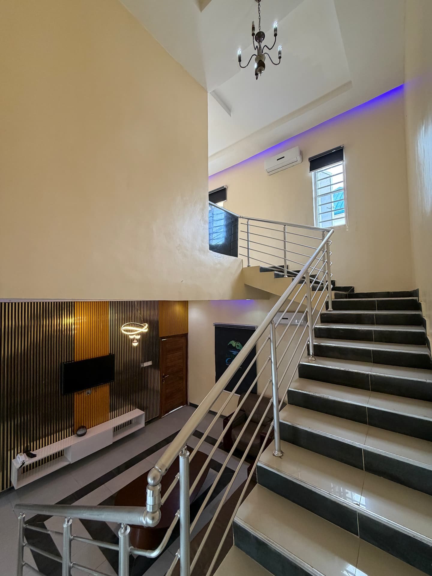 Internal staircase linking the two floors of the 2 Bed pool apartment